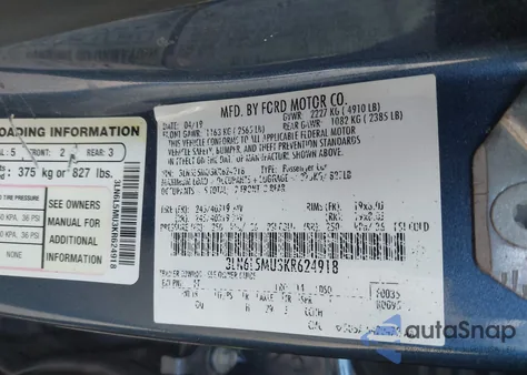 2019 Lincoln Mkz Hybrid Reserve Ii z USA, uszkodzony, nr VIN 3LN6L5MU3KR624918